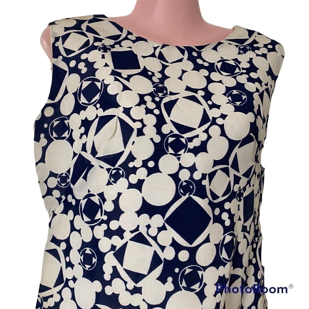 Vintage 60s Shift Dress Bust 36 Mod Abstract Klopman Whipped Cream Blue White - Picture 3 of 3
